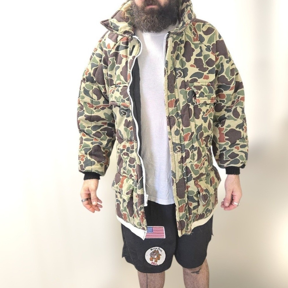 REWORKED VTG WALLS CAMO Jacket XL CHOPPED COVERALL Duck BlizzardPruf Leather USA